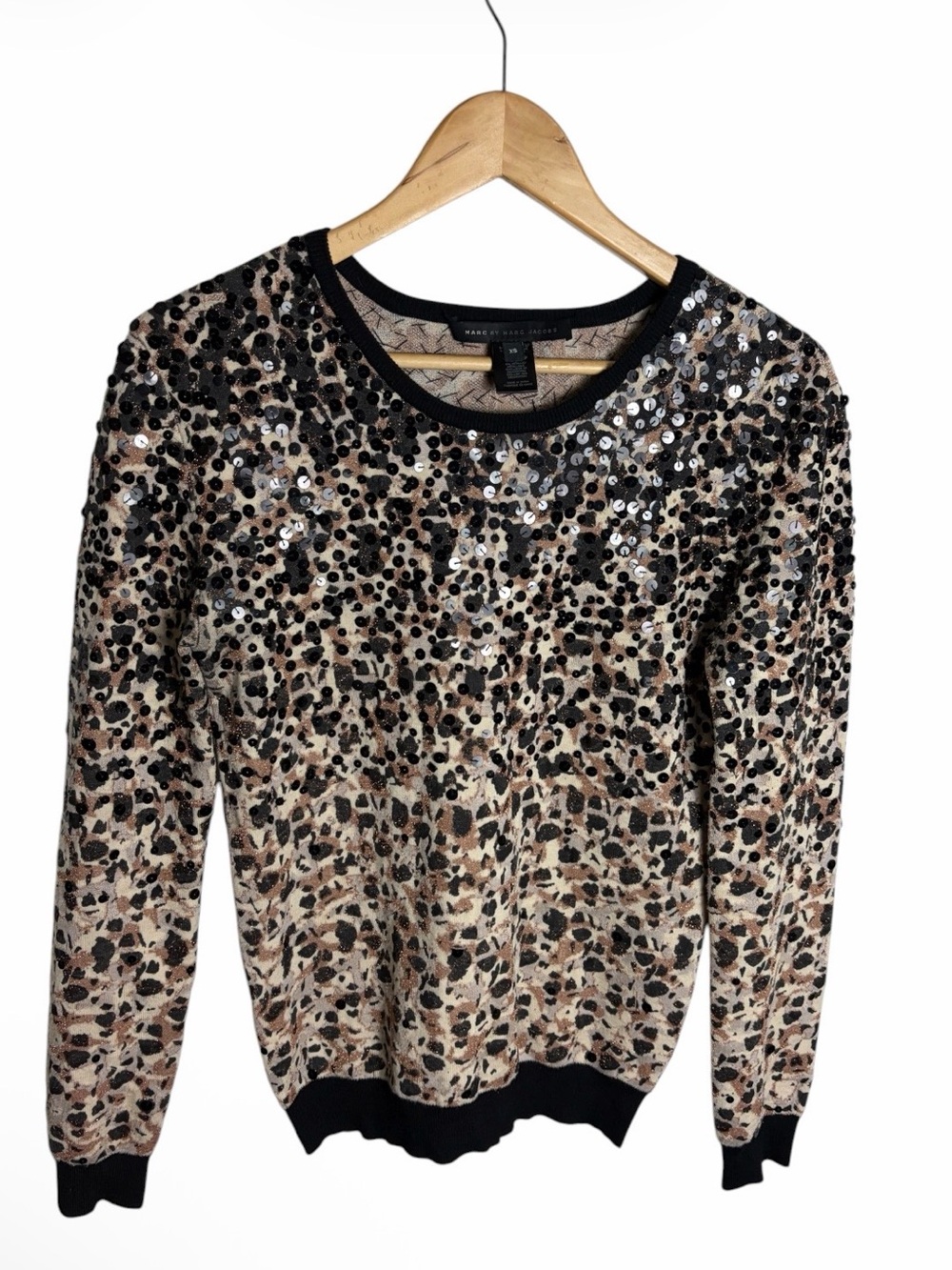 Marc by Marc Jacobs whisper white multi cheetah sequins wool sweater size XS